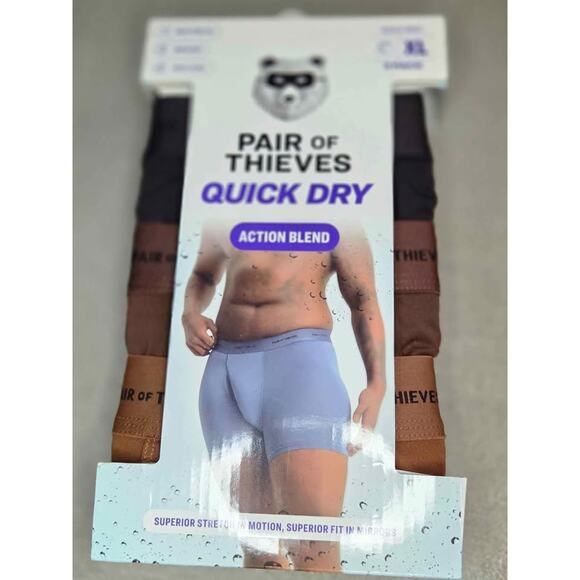 Pair of Thieves Men’s Quick Dry Boxer Briefs 3-Pack XL –Action Blend Comfort Fit - Picture 1 of 2